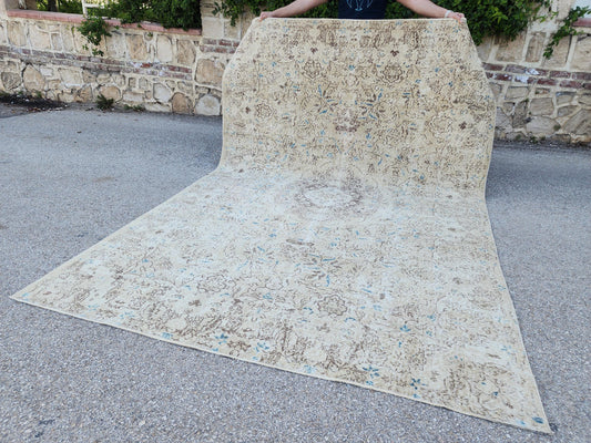7x10 Oushak Rug: Handwoven Turkish Wool, Neutral Farmhouse Style