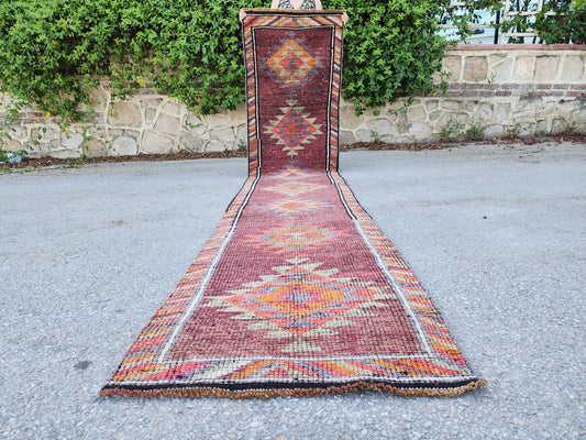 2x13 Vintage Runner Rug, Pastel Color, Up Cycled Hand Made Wool, Kitchen Decor, Stair Rug