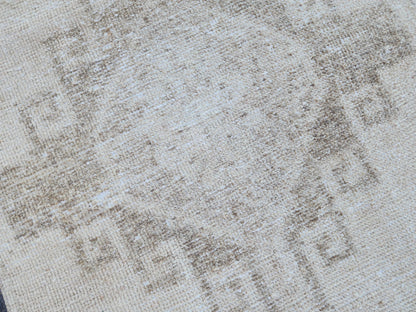 Neutral Turkish Rug 2.5 x 9.7 ft, Bohemian Hand Knotted Rustic Decor, Kitchen Decor