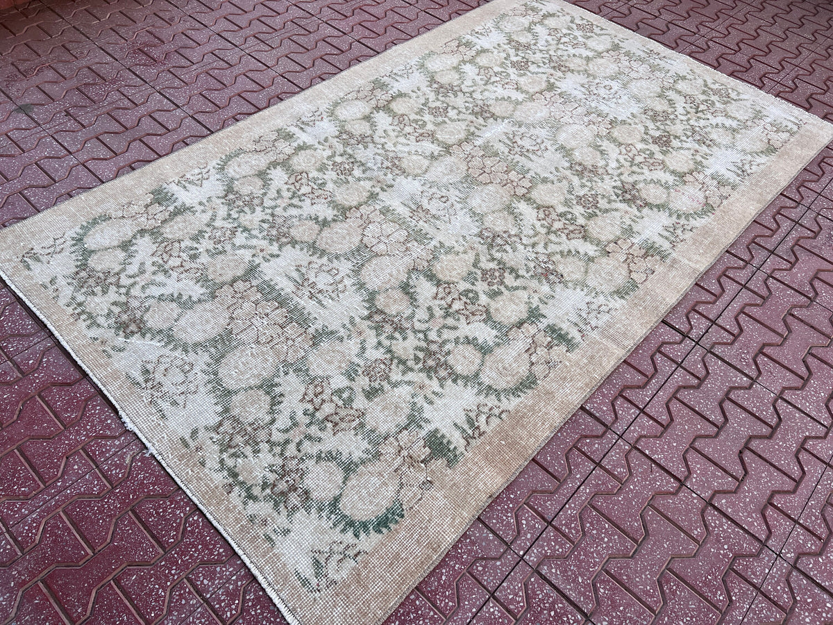 Vintage Oushak Rug 4x6: Handwoven Wool & Cotton Bohemian Rug