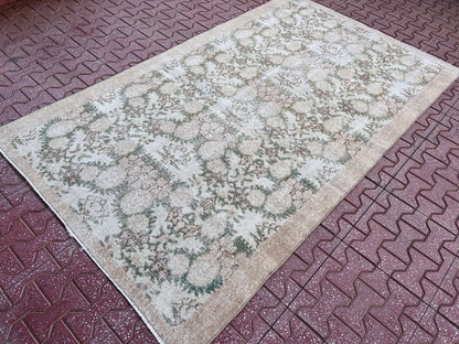 Vintage Oushak Rug 4x6: Handwoven Wool & Cotton Bohemian Rug