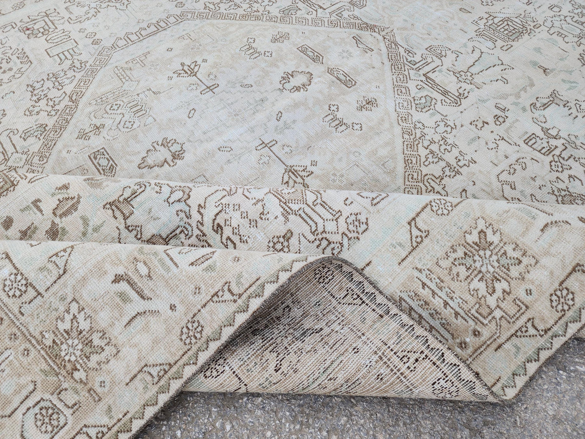 8x11 Neutral Geometric Rug: Oriental Hand Made, Beige and Brown