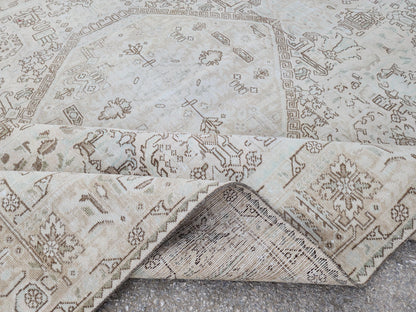 8x11 Neutral Geometric Rug: Oriental Hand Made, Beige and Brown