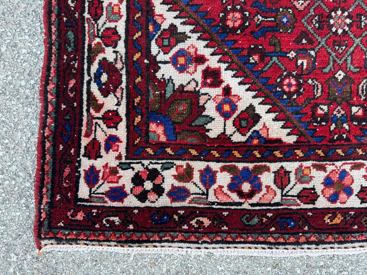 Hand Made Runner Rug 3x10, Red wool, Oriental Rustic Decor