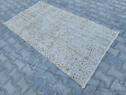 Handwoven Turkish Oushak Rug 3x6: Wool & Cotton Neutral Rug