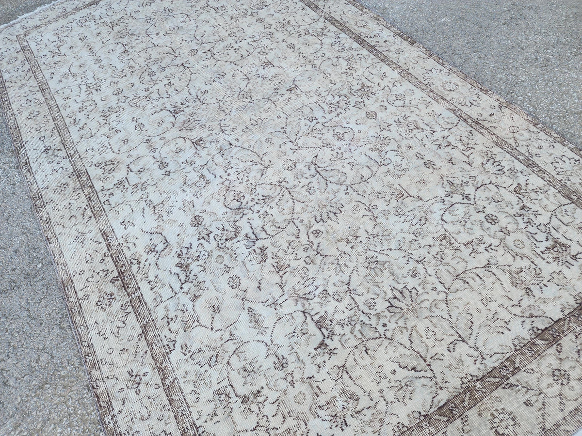 5x9 Neutral Wool Rug, Turkish Beige Hand Made, Dining Room Decor