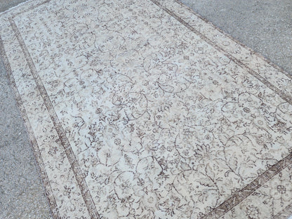 5x9 Neutral Wool Rug, Turkish Beige Hand Made, Dining Room Decor