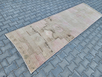 3x11 Neutral Wool Runner Rug, Bohemian Rustic Home Decor