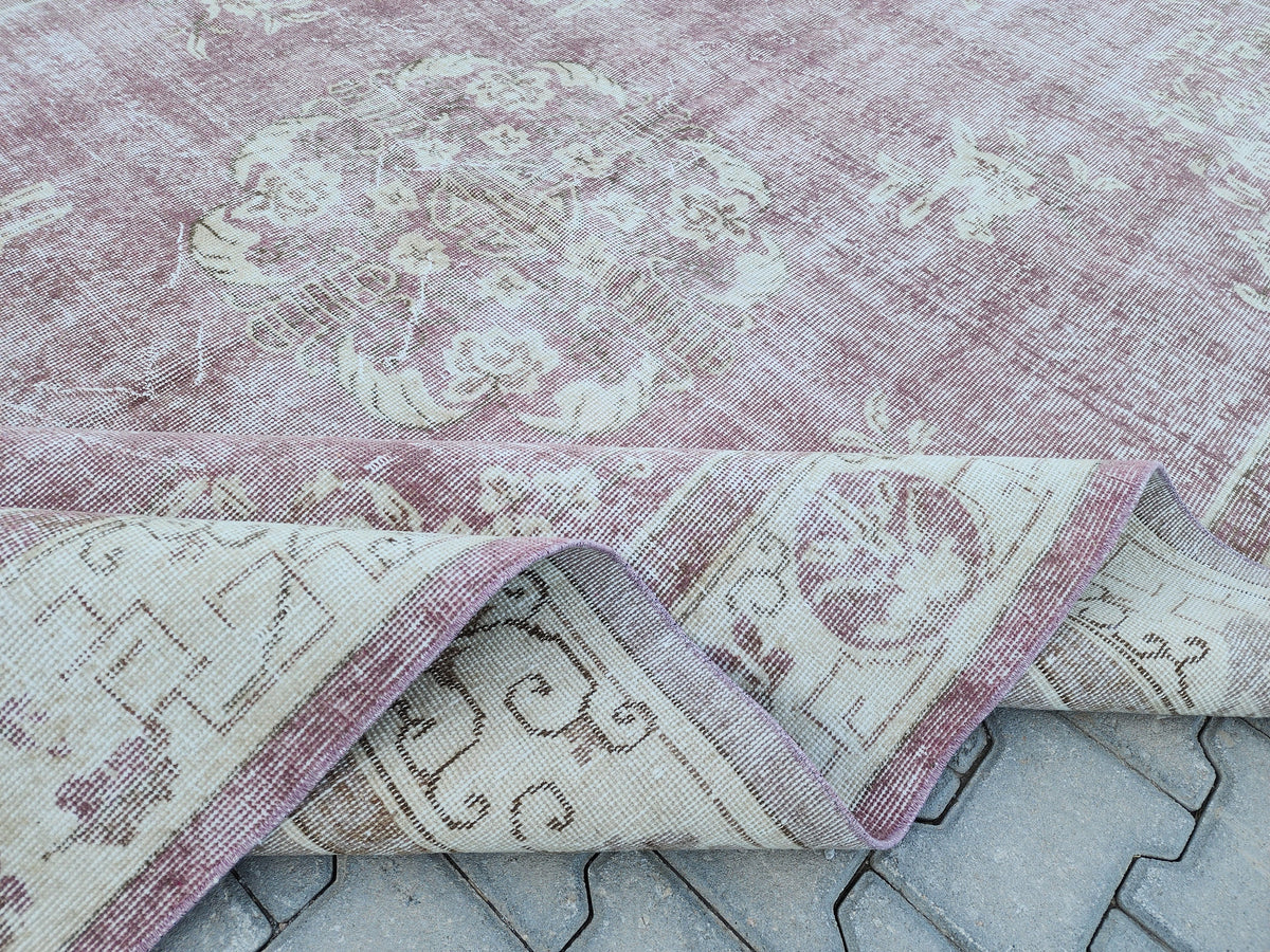 7x10 Vintage Wool Rug: Beige Isparta Oriental Rug