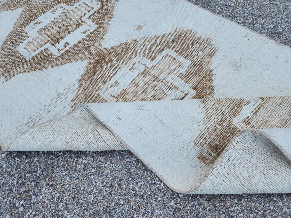 3x13 Handmade Wool Turkish Runner Rug: Neutral Beige Living Room Decor