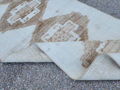 3x13 Handmade Wool Turkish Runner Rug: Neutral Beige Living Room Decor