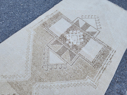 Boho Neutral Rug 2x11, Oriental Hallway Decor, Rustic Up Cycled Wool Runner, Gift For Her