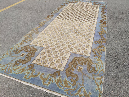 Faded Blue Turkish Runner Rug 4x11: Oriental Hallway Rug