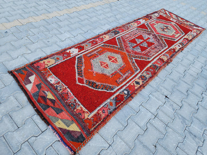 Vintage Herki Wool Runner Rug 3x11: Bohemian Hallway Rug
