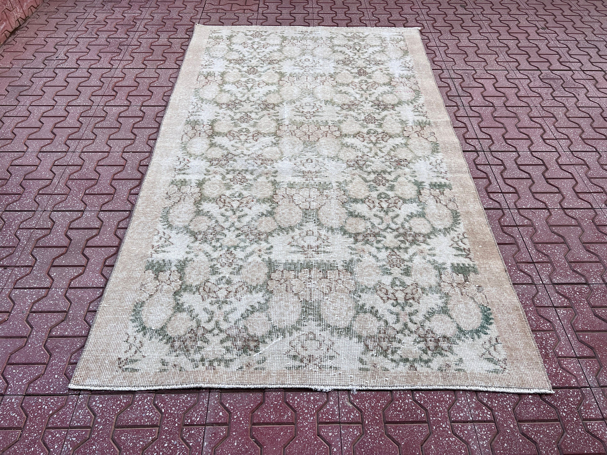 Vintage Oushak Rug 4x6: Handwoven Wool & Cotton Bohemian Rug