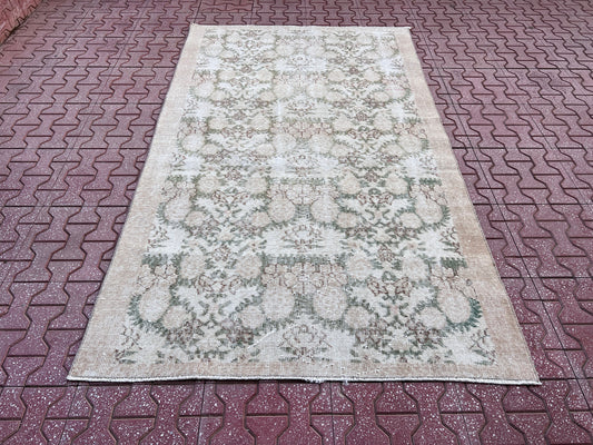Vintage Oushak Rug 4x6: Handwoven Wool & Cotton Bohemian Rug