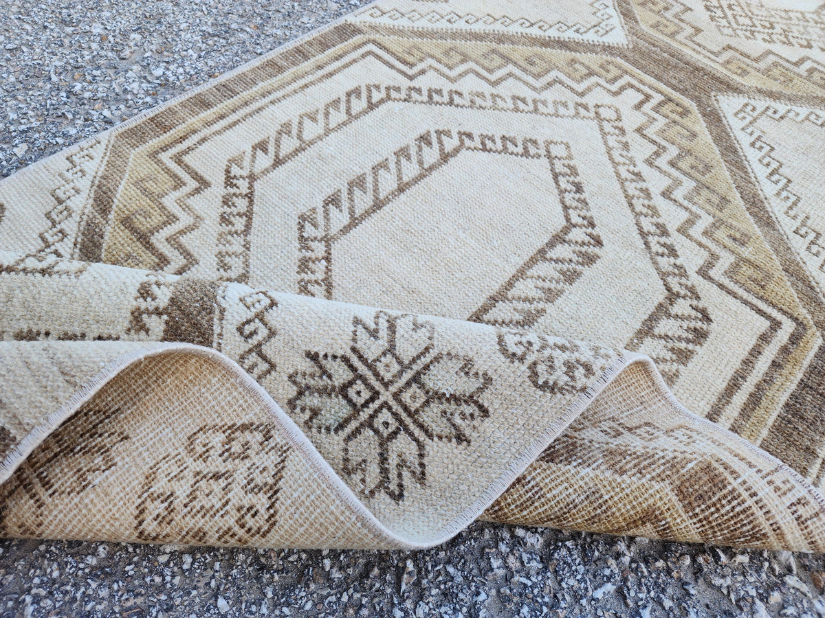 Neutral Turkish Runner Rug 2x9: Vintage Hallway Rug
