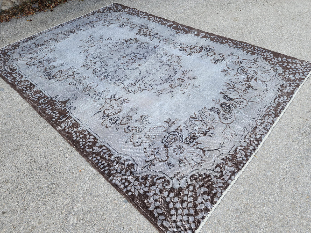 Gray Hand Made Rug 6x9, Oushak Turkish Area Carpet, Living Room Decor