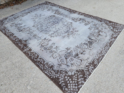 Gray Hand Made Rug 6x9, Oushak Turkish Area Carpet, Living Room Decor