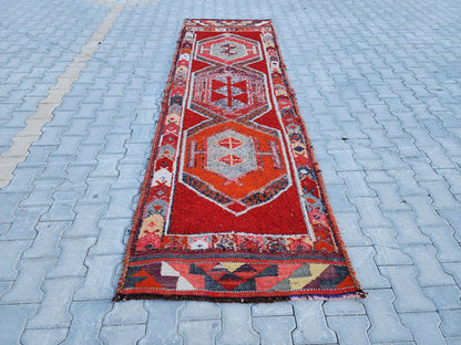 Vintage Herki Wool Runner Rug 3x11: Bohemian Hallway Rug