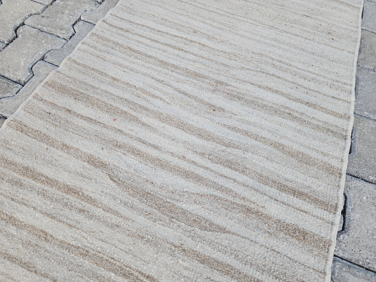 Hand Knotted Turkish Kilim Runner 2.7x11: Neutral Wool Rug