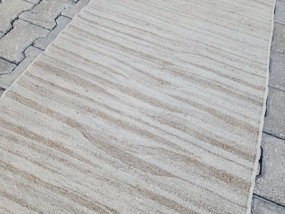 Hand Knotted Turkish Kilim Runner 2.7x11: Neutral Wool Rug