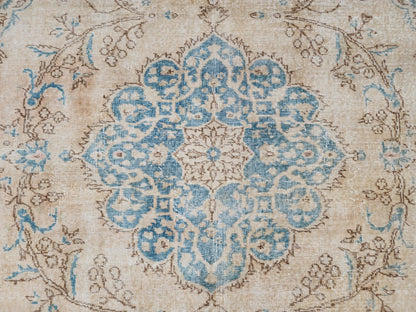 Green Medallion Turkish Oushak Rug 7x10: Wool Area Rug Boho Home Decor, Farmhouse Design