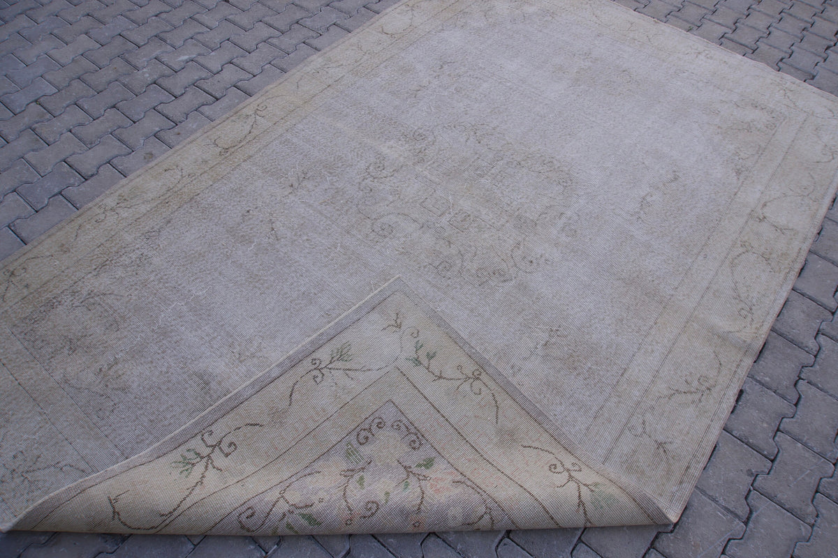 Neutral Area Rug 7x10, Beige Wool Hand Made, Turkish Carpet For Home Decor