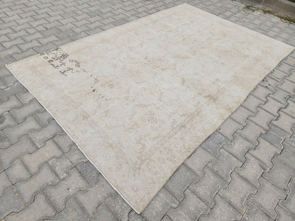 Handwoven Turkish Oushak Rug 5x8: Beige Wool, Rustic Home Decor