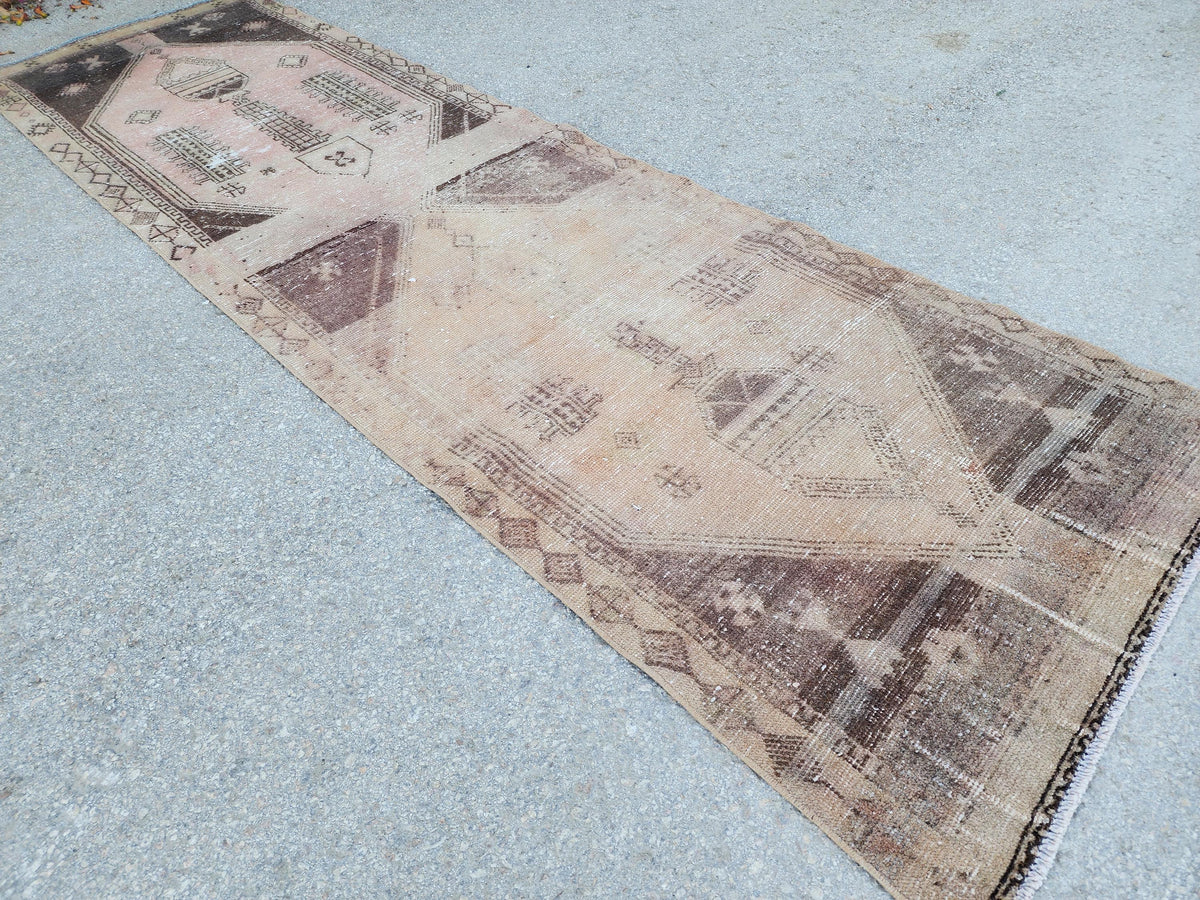 3x10 Neutral Runner Rug, Hand Made Rustic Decor, Bohemian Geometric Design