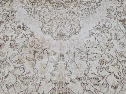 6x10 Green Vintage Rug: Oushak Medallion Hand‑Knotted Turkish Area Rug