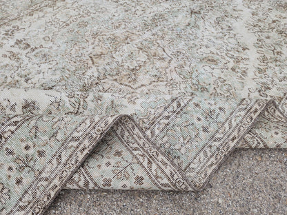 Hand Knotted Turkish Rug 6x10: Neutral Beige Wool Oushak Rug
