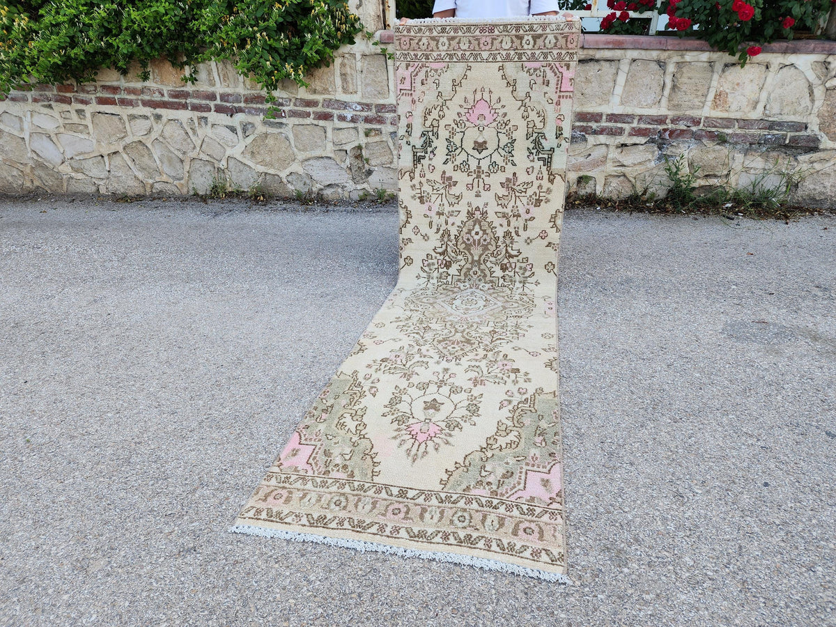 Neutral Runner Rug 2x9: Handwoven Persian Style Farmhouse Decor, Up Cycled Wool