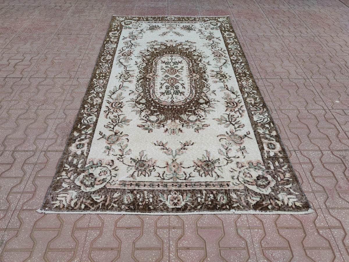 Vintage Oushak Rug 3x6: Handwoven Wool & Cotton Turkish Rug