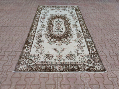 Vintage Oushak Rug 3x6: Handwoven Wool & Cotton Turkish Rug