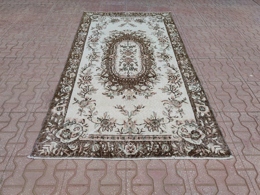 Vintage Oushak Rug 3x6: Handwoven Wool & Cotton Turkish Rug