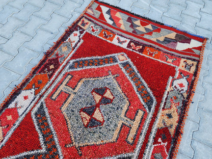 Vintage Herki Wool Runner Rug 3x11: Bohemian Hallway Rug