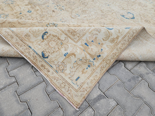9x12 ft Turkish Vintage Oriental Wool Rug – Beige, Living Room