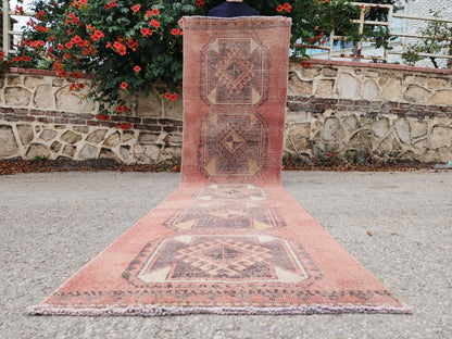 Turkish Runner Rug 2.6x9.8 ft, Oriental Hand Made Carpet, Hallway Rustic Runner