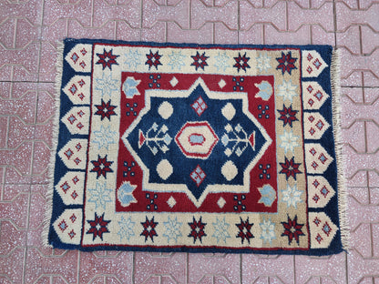 Vintage Handwoven Turkish Rug: Bohemian Oushak Small Rug (2x3)