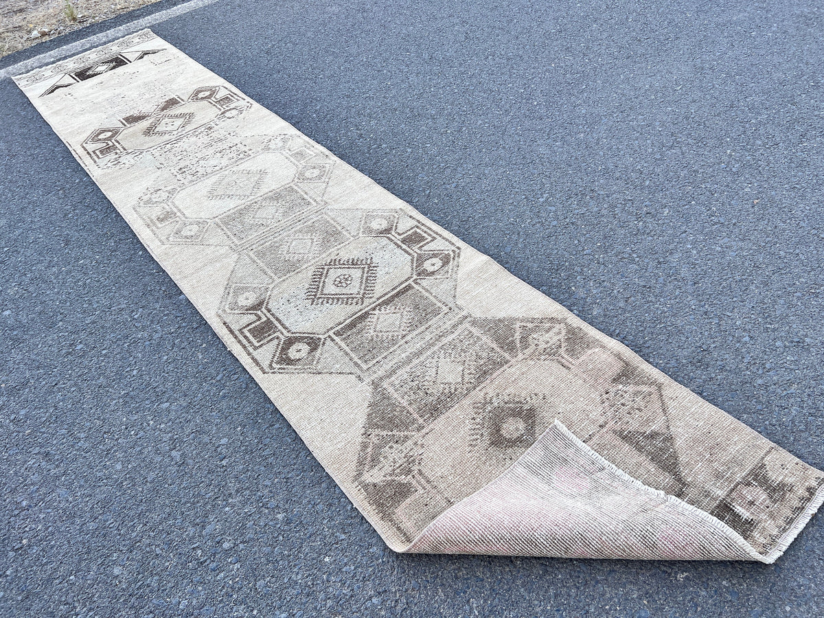 2x12 Neutral Runner Rug, Hand-Knotted Hallway & Entryway Rug, Earth Tone Decor