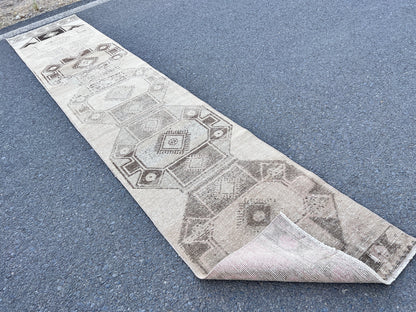2x12 Neutral Runner Rug, Hand-Knotted Hallway & Entryway Rug, Earth Tone Decor