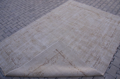 7x10 Neutral Rug, Boho Home Decor, Turkish Beige  Wool Hand Made