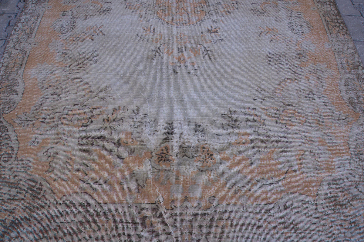 6x10 Vintage Turkish Oushak Rug: Handwoven Wool & Cotton