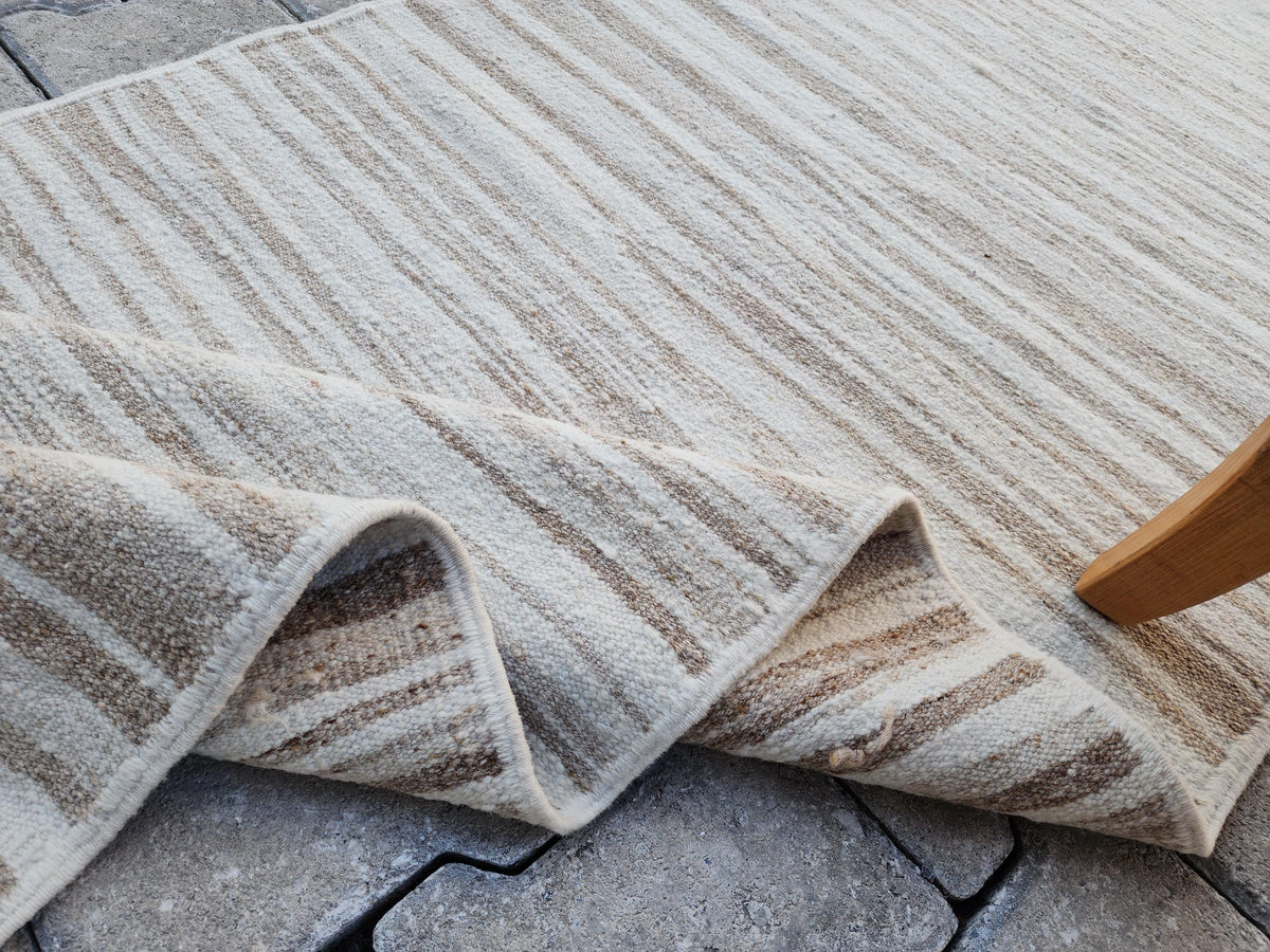 2x11 Handwoven Turkish Kilim Runner Rug: Neutral Wool Farmhouse Rug