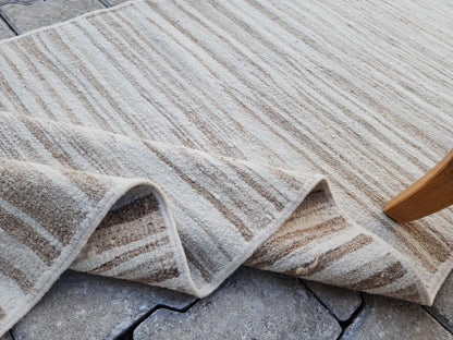 2x11 Handwoven Turkish Kilim Runner Rug: Neutral Wool Farmhouse Rug