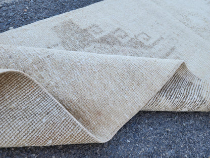 Neutral Turkish Rug 2.5 x 9.7 ft, Bohemian Hand Knotted Rustic Decor, Kitchen Decor