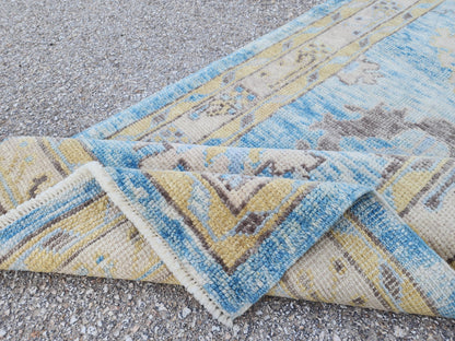 Oushak Wool Runner 3x11: Patina Blue Turkish Entry Rug, Oriental Home Decor