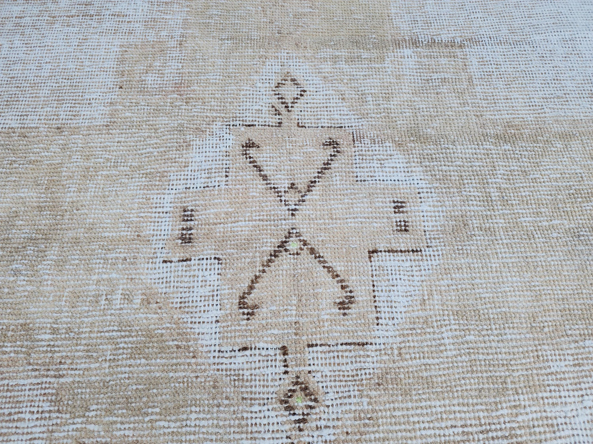 Neutral Turkish Runner Rug 3x12: Handcrafted Oushak Rug