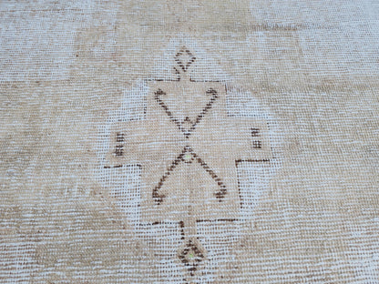 Neutral Turkish Runner Rug 3x12: Handcrafted Oushak Rug